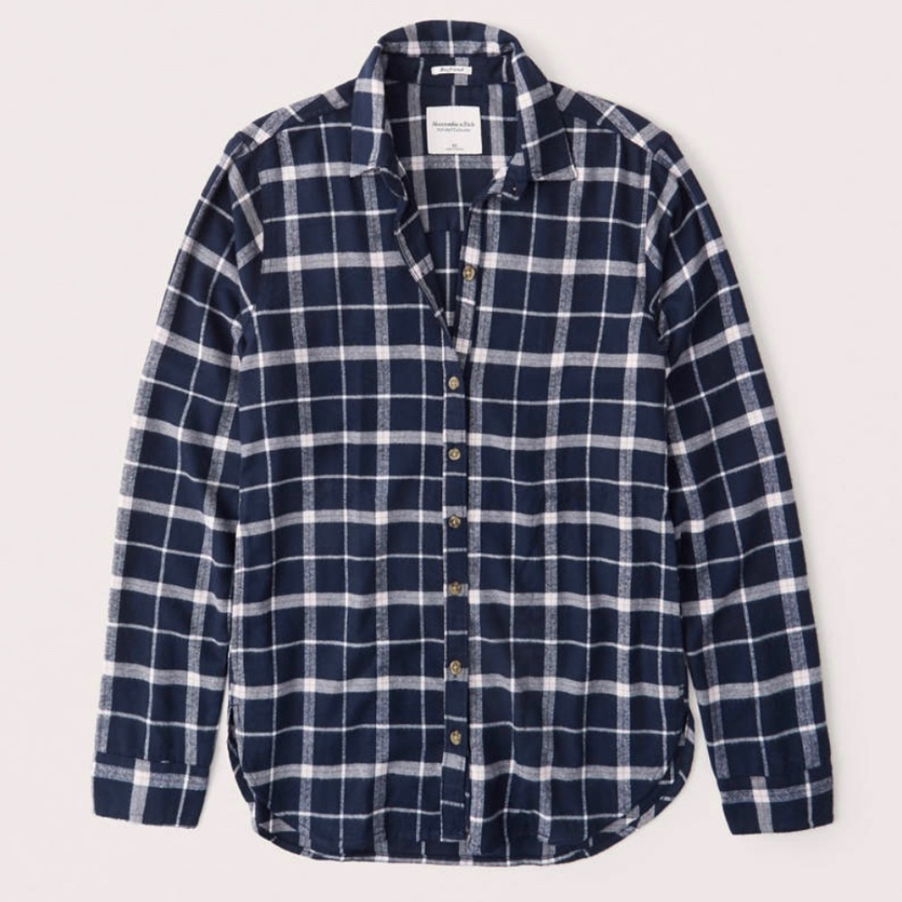 Navy Blue Plaid Flannel Shirt